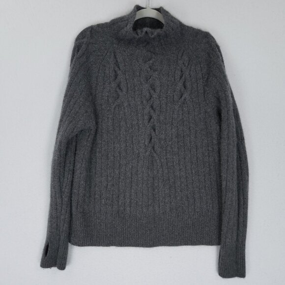 Michelle Smith Sweater Womens Medium Gray Stacey Cable Knit Cashmere Turtle Neck - Picture 1 of 11